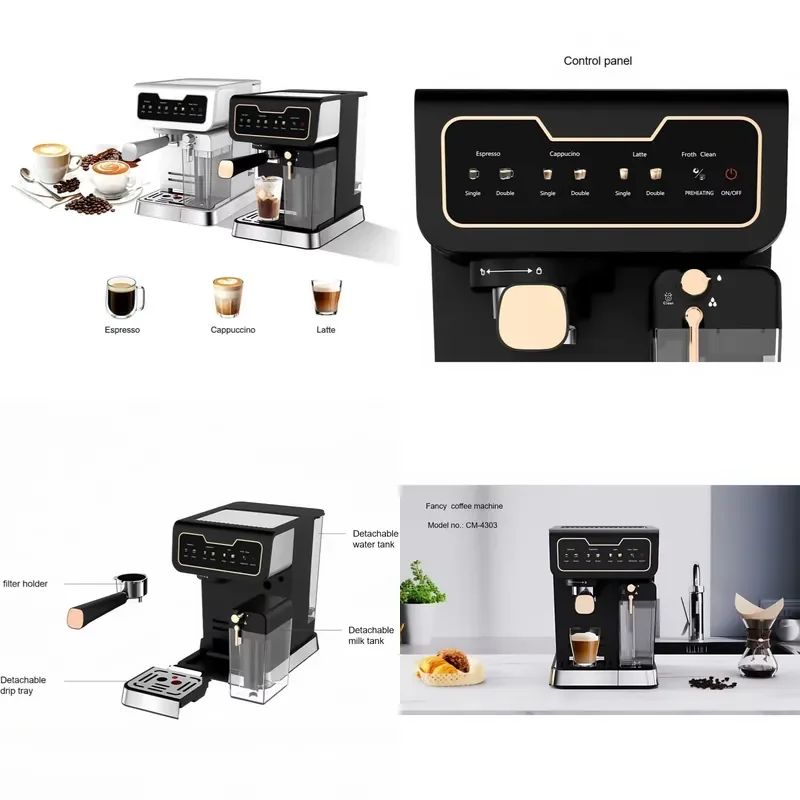 Italian Portable Home Office Semi-Automatic Espresso Machine Steam Milk Foam 20 Bars Pressure Compliant European American