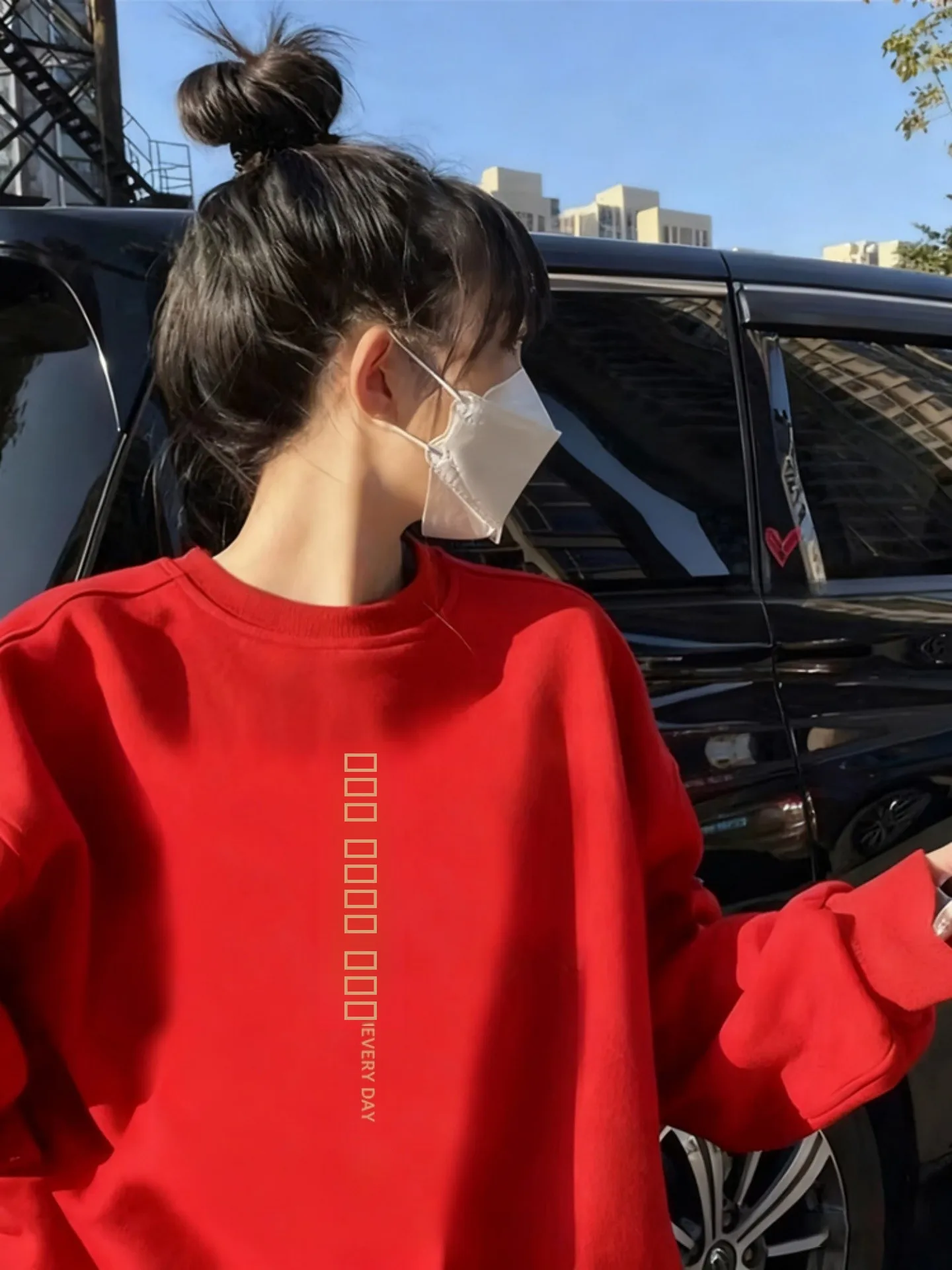 

Красный свитшот с круглым вырезом и флисовой подкладкой, женский, с принтом, утепленный, зимний, теплый, новогодняя одежда, корейский стиль, с длинными рукавами