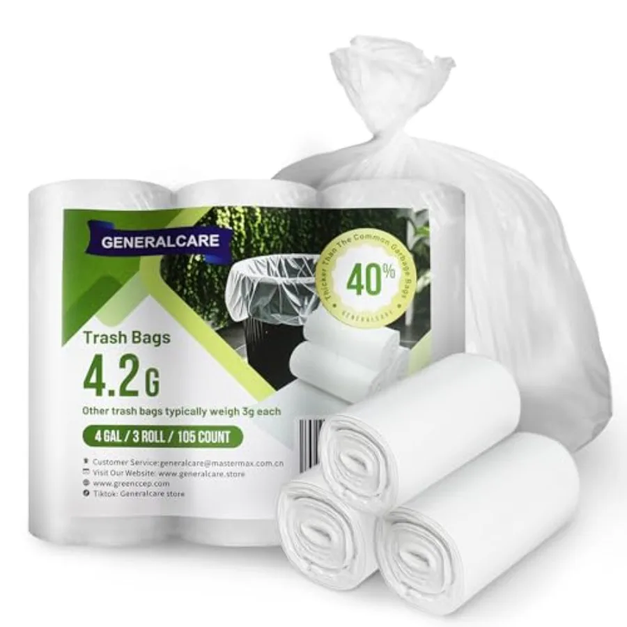 

4 Gallon Small Trash Bags 105 Count Tear and Leak Resistant Small Garbage Bags For Bathroom Trash Can Liners - 40% Thicker comp