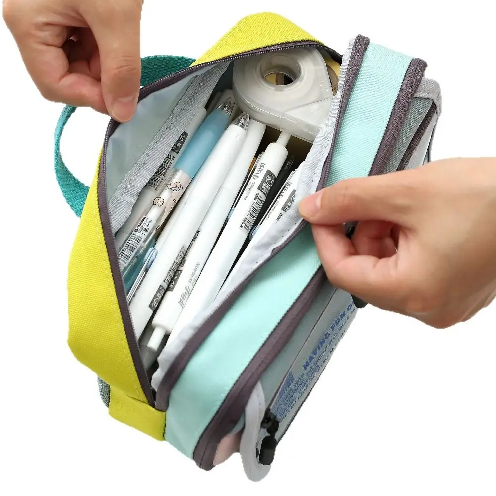Large Capacity Pencil Case School Office Supplies Multifunctional Usage Flip Cover Storage Bag Candy Color Pencil Bag