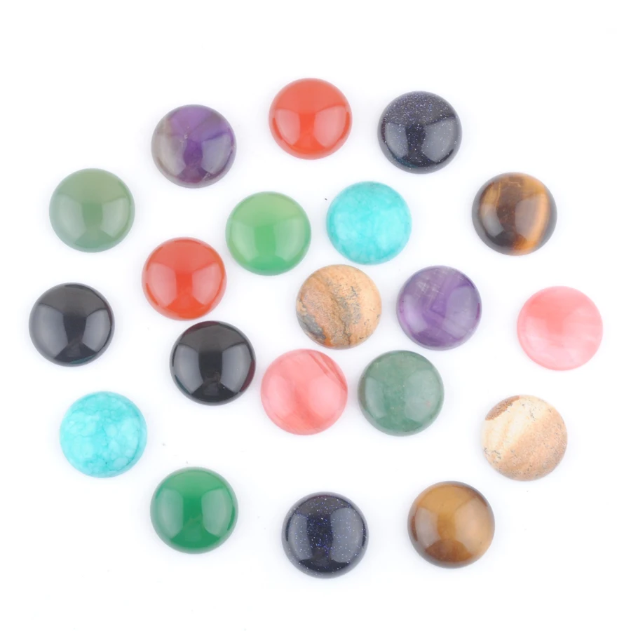 

20mm Natural Stone Round Cabochon CAB Flat Back Loose Beads No Hole For DIY Cameo Base Button Jewelry Making 20Pcs TBU344