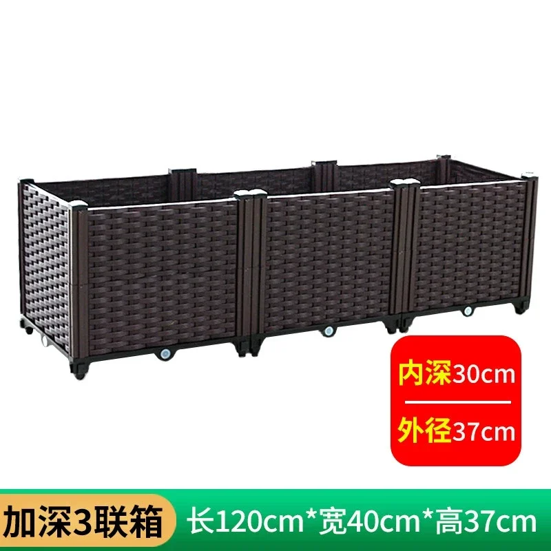 

120x40x37cm Large Deep 3-Compartment Planter Box for Balcony Garden Outdoor - Vegetable Flower Herb Grow Pot Deep Plant Pots Wh
