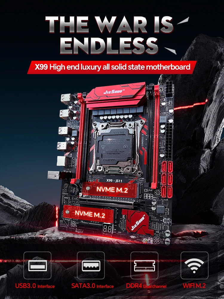 JIESHUO X99 Motherboard with M.2, USB 3.0, LGA 2011 Socket for for Gaming Computer support TPM 2.0