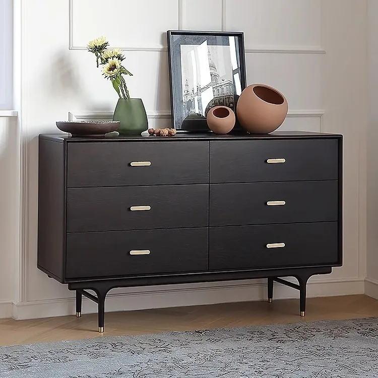 

All solid wood black retro five or six chest of drawers storage living room storage cabinet expression All solid wood