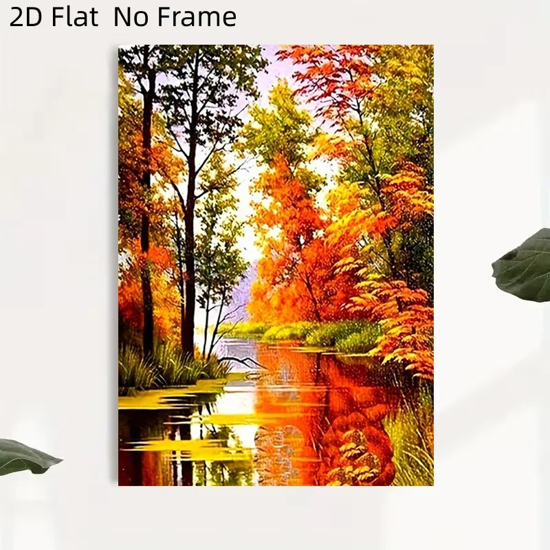 2D Flat, Suitable for Home & Office Frameless Autumn Lake Tree Scenery Canvas Poster - Vibrant Fall Landscape, 20.32cm X 30.4