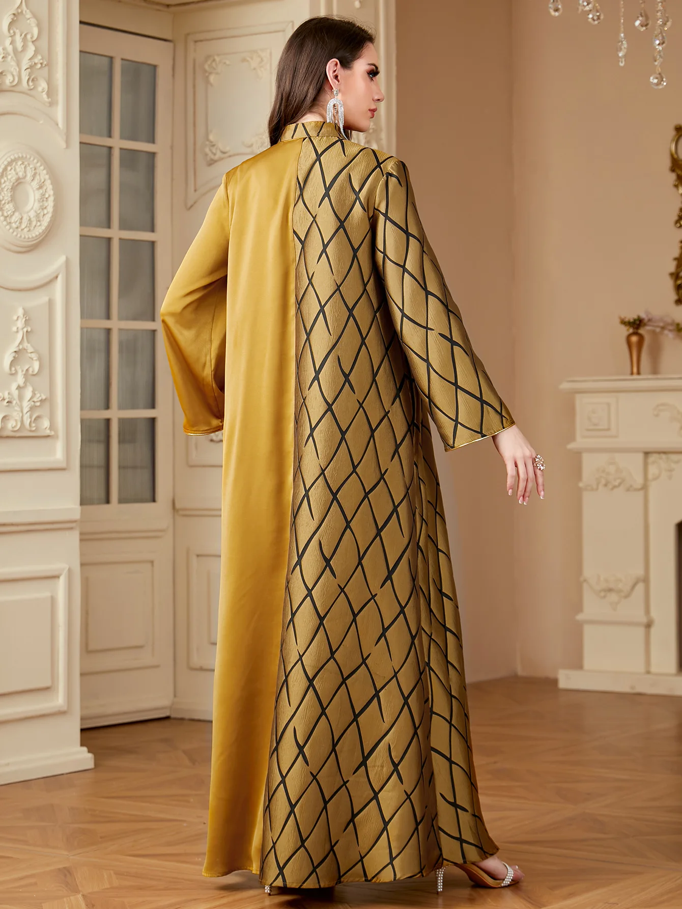 Middle East Cross border Women's Robe Muslim Splicing Color Contrasting Jacquard Embroidery Foreign Trade Arab Dress