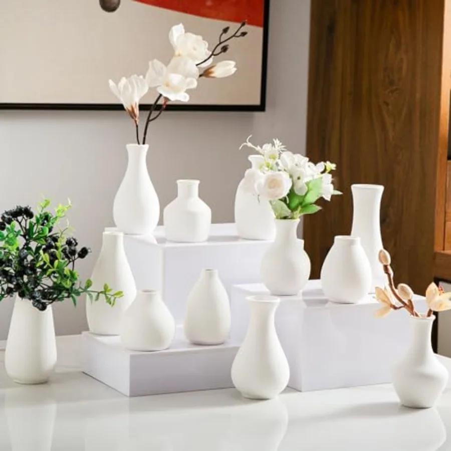 

Белые керамические вазы для цветов, набор из 12 мини-ваз для живых и сухих цветов, современный домашний декор, керамические украшения для стола