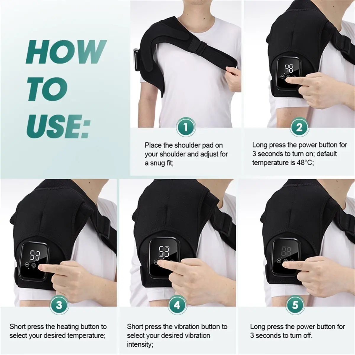 wilwill Cordless Shoulder Heating Pad with Massage, Heated Shoulder Wrap for Rotator Cuff Shoulder Brace