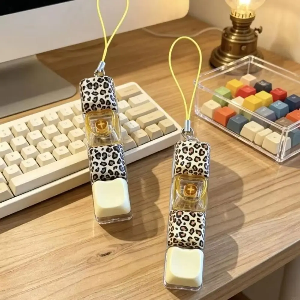 Backpack Pendant Leopard Print Keyboard Key Ring LED Glowing Clickable Button Keyboard Fidget Keychain 4 Keys Fingertip