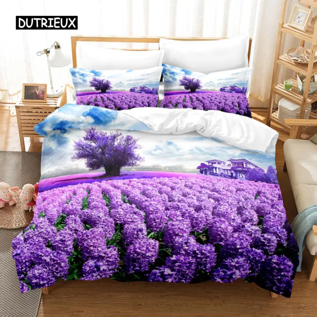 

Purple Bedding Set Polyester Duvet Cover Quilt Cover 3D Comforter Cover Lavender Butterfly Double Full King Queen Twin Single