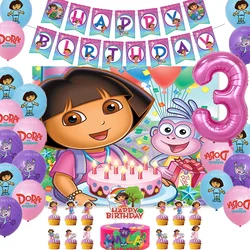 Cartoon-Dora-The-Explorer Theme Kids Birthday Party Digital Balloon Banner Background Cake Topper Decoration Supplies Baby Gifts