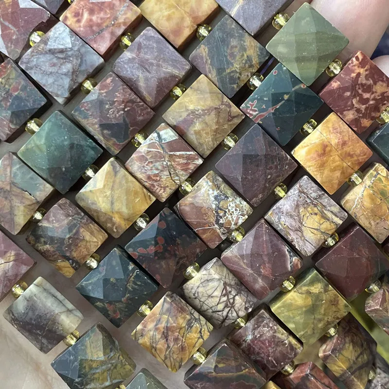 10MM Natural Stone Faceted Square Colorful Picasso Jasper Spacer Beads For Jewelry Making Diy Bracelet Necklace Accessories