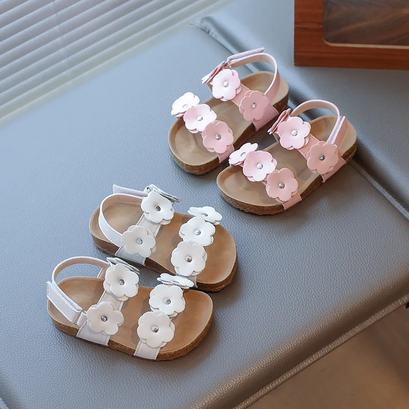 

Kids Summer Fashion Sandals Girls Flower Beach Soft Soled Princess Shoes Woman Versatile Solid Color Velcro Simple Child Sandals