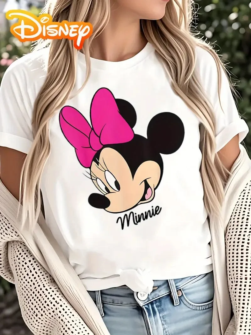 

2025 Новая футболка унисекс с принтом узоров Диснея, уличная мода, футболка с короткими рукавами из чистого хлопка и круглым вырезом