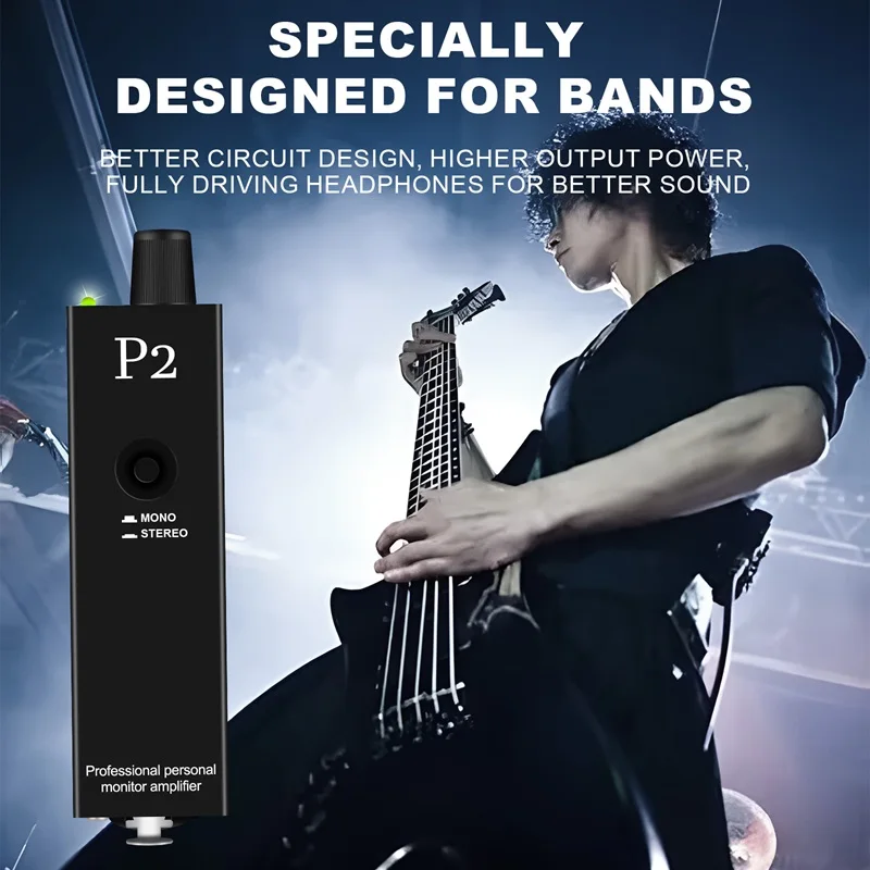 

P2 compact headphone amplifier, with free switching between mono and stereo, suitable for music enthusiasts and band rehearsals