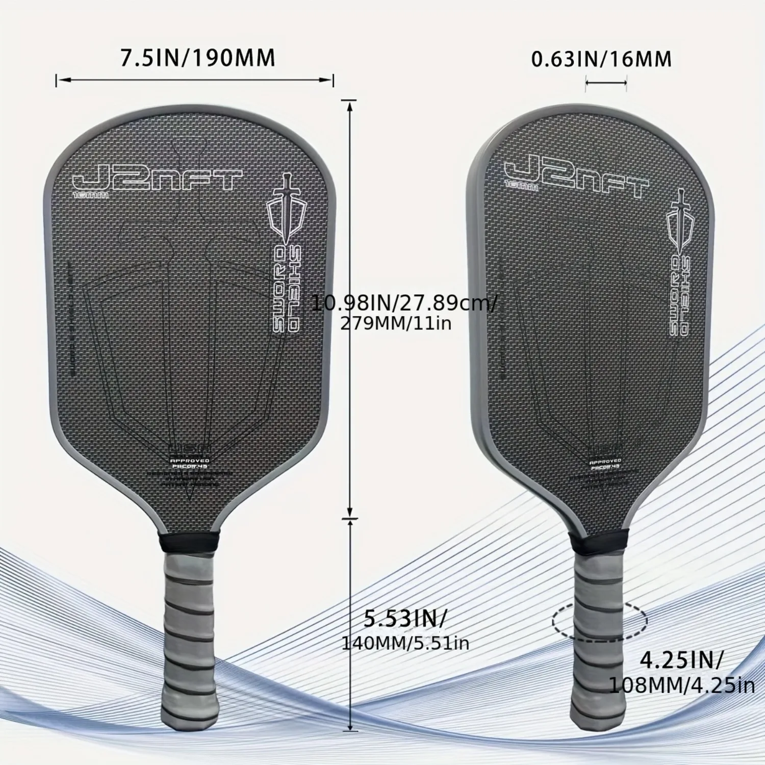 J2NT Sword & Shield Titanium Wire Woven Surface 16mm Honeycomb Core Pickleball Paddle High Spin Paddle Perfect Sports Gear