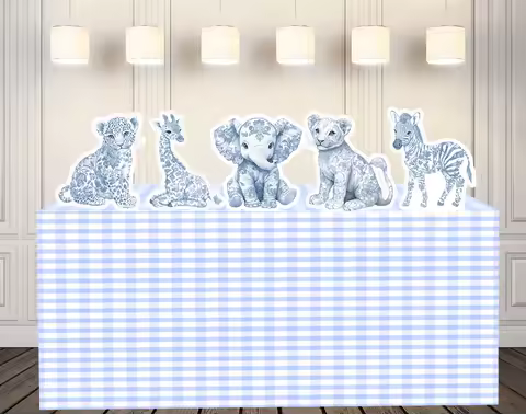 12in/31cm Blue Toile Safari Animals Cutout Baby Table Decorations Oneside Table Centerpieces Set 5 Baby Shower Nursery Decor