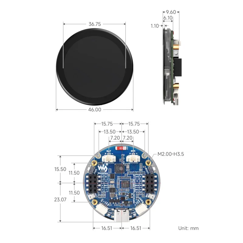 sku-31897-waveshare-esp32-c6-143インチ-amoled-丸型タッチディスプレイ開発ボード、160mhz-risc-vプロセッサ、466×466ピクセル、qsp
