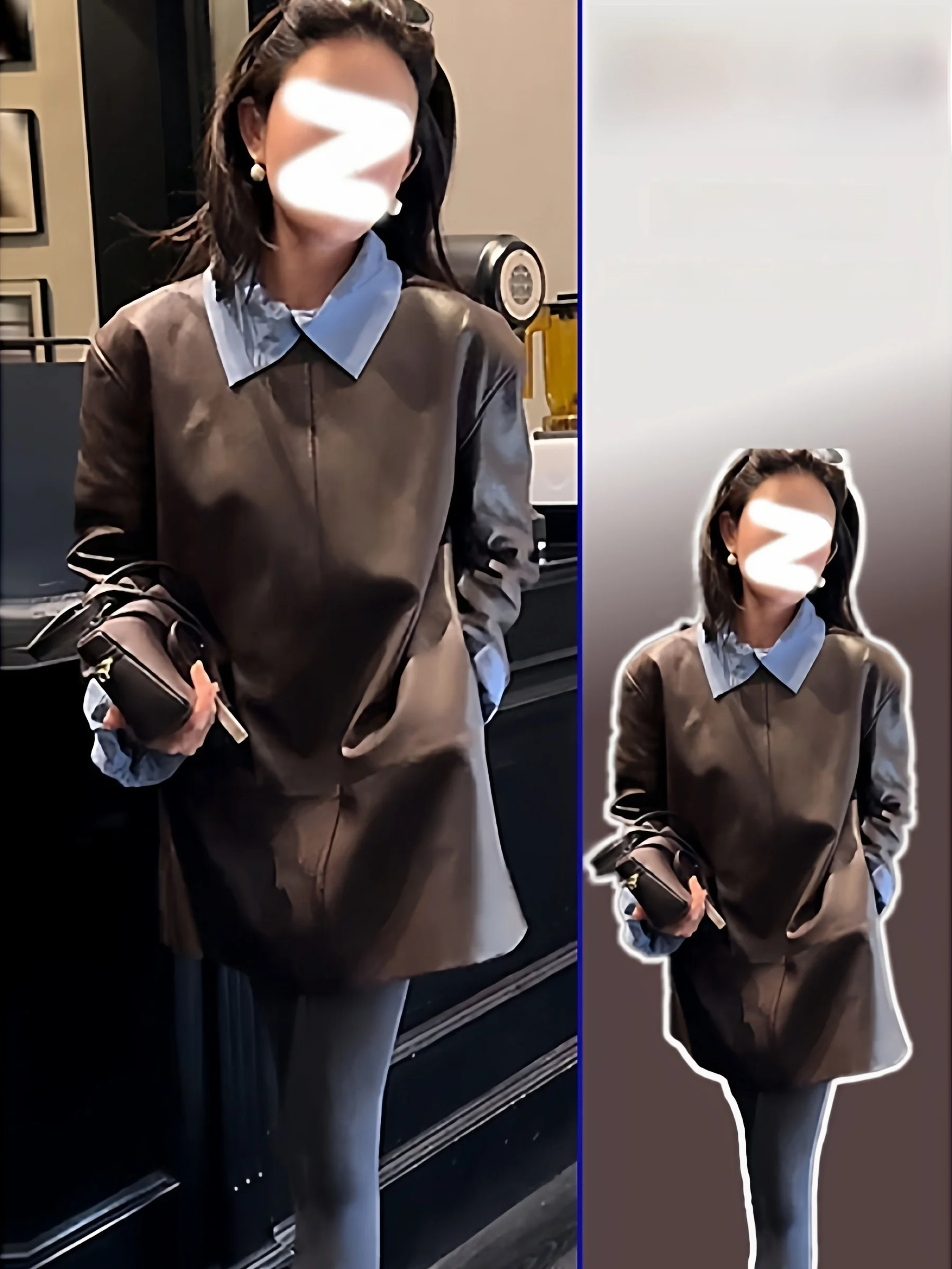 

Весенне-осенний комплект из двух предметов: кожаная юбка и блузка с длинным рукавом в корейском ретро-стиле, большие размеры, для женщин