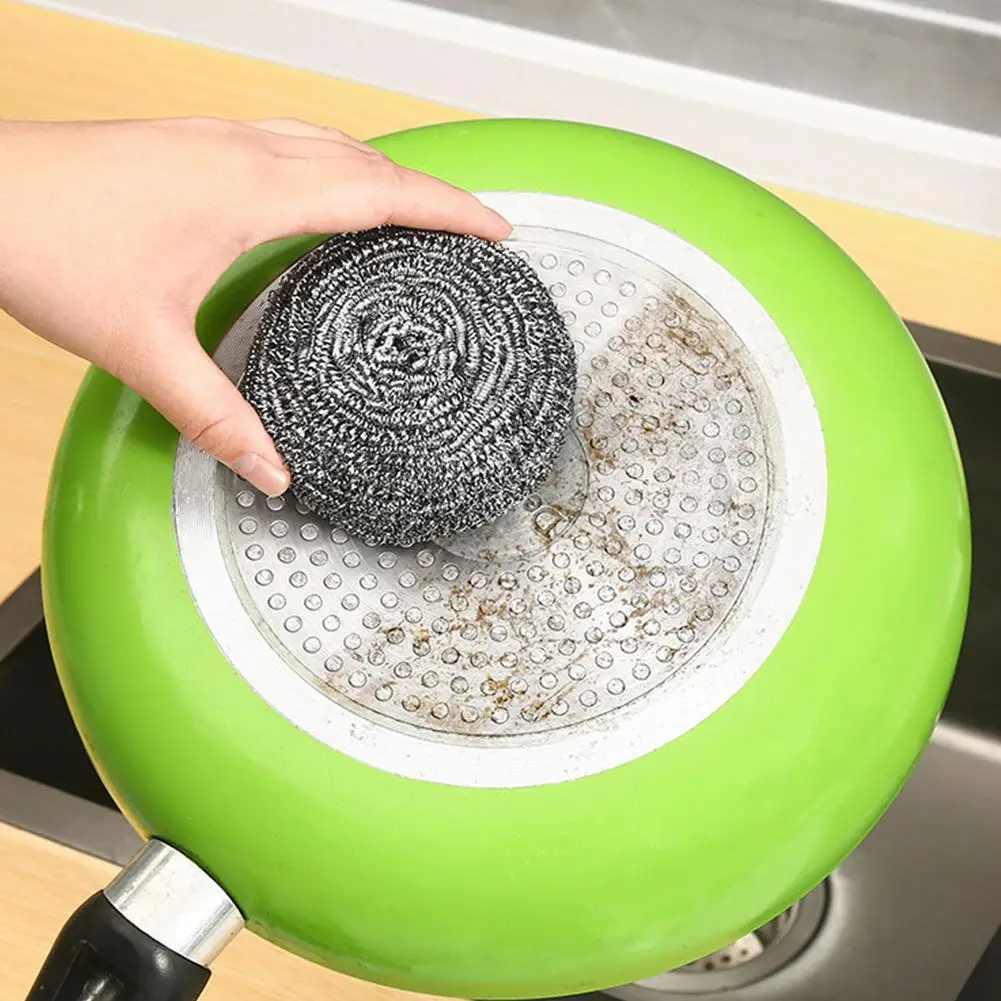 Stainless Steel Cleaning Ball Steel Wool Scrubber with Handle Random Color for Cleaning Cast Iron Dishes Stock Pots Pans