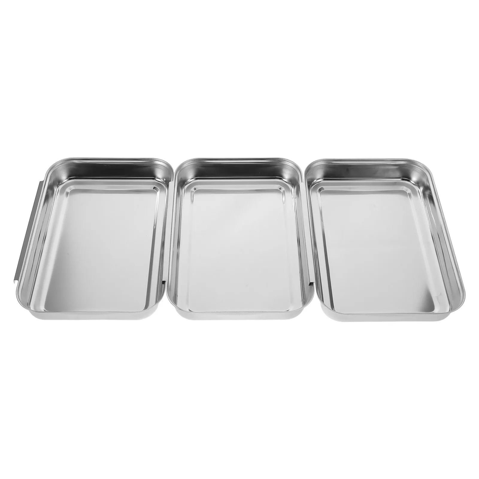 1Set Stainless Steel Breading Tray Set 17.7x8.9x1.2in Stackable Interlocking Pans for Chicken Cutlets Marinating Meat Flour Egg
