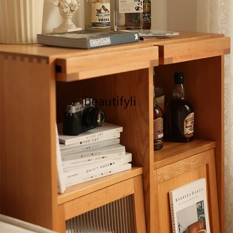 Y13 Nordic solid wood bookcase, cherry wood magazine cabinet, living room display cabinet, dining side locker