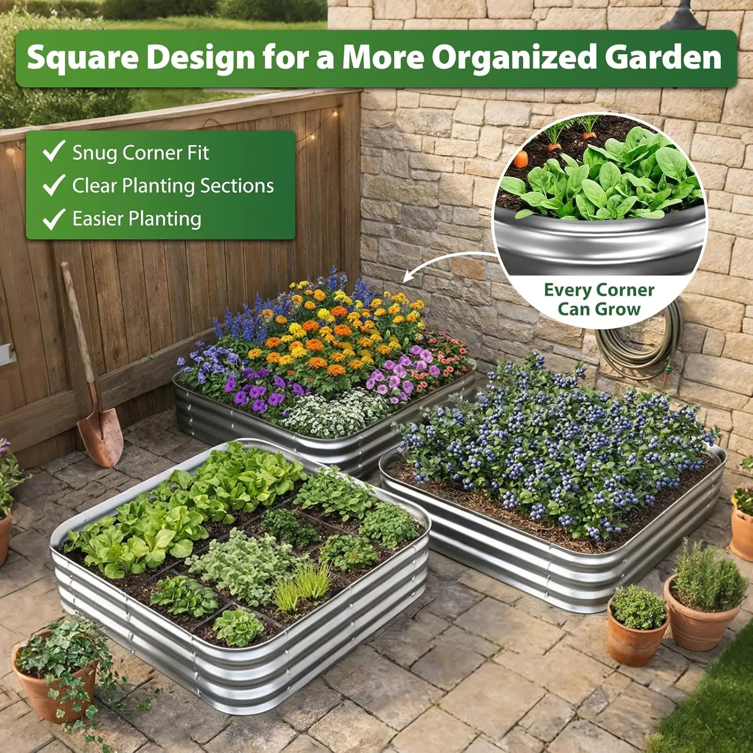 Galvanized Raised Garden Bed 4x4 ft, Heavy Duty Metal Planter Box for Vegetables, Flowers & Herbs, 12