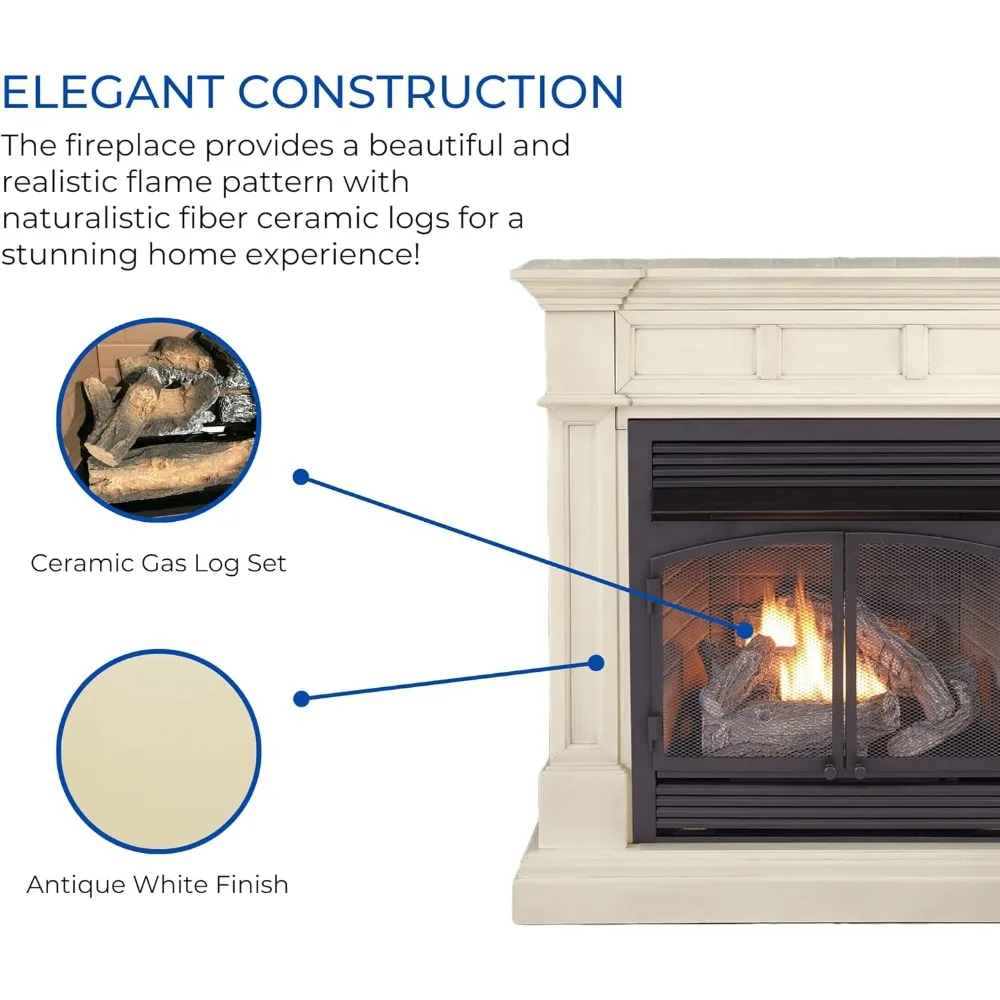 Dual Fuel Ventless Gas Fireplace System with Mantle, Remote Control, 6 Fire Logs, Use with Natural Gas or Liquid Propane