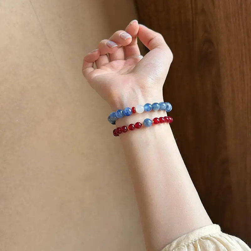 

Natural agarwood agate deep blue crystal bead retro ethnic style crystal niche high-end handmade accessory for women