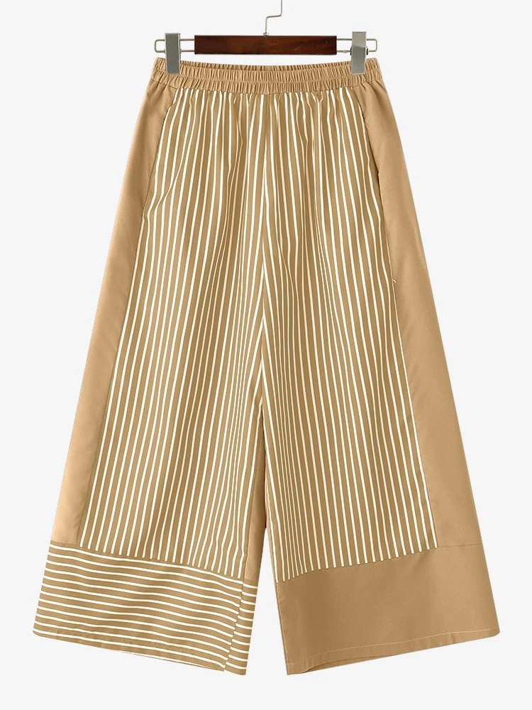ZANZEA Pantaloni streetwear coreani estivi Pantaloni lunghi patchwork a righe larghe casual Vacanza 2025 Pantaloni a gamba larga Pantaloni casual