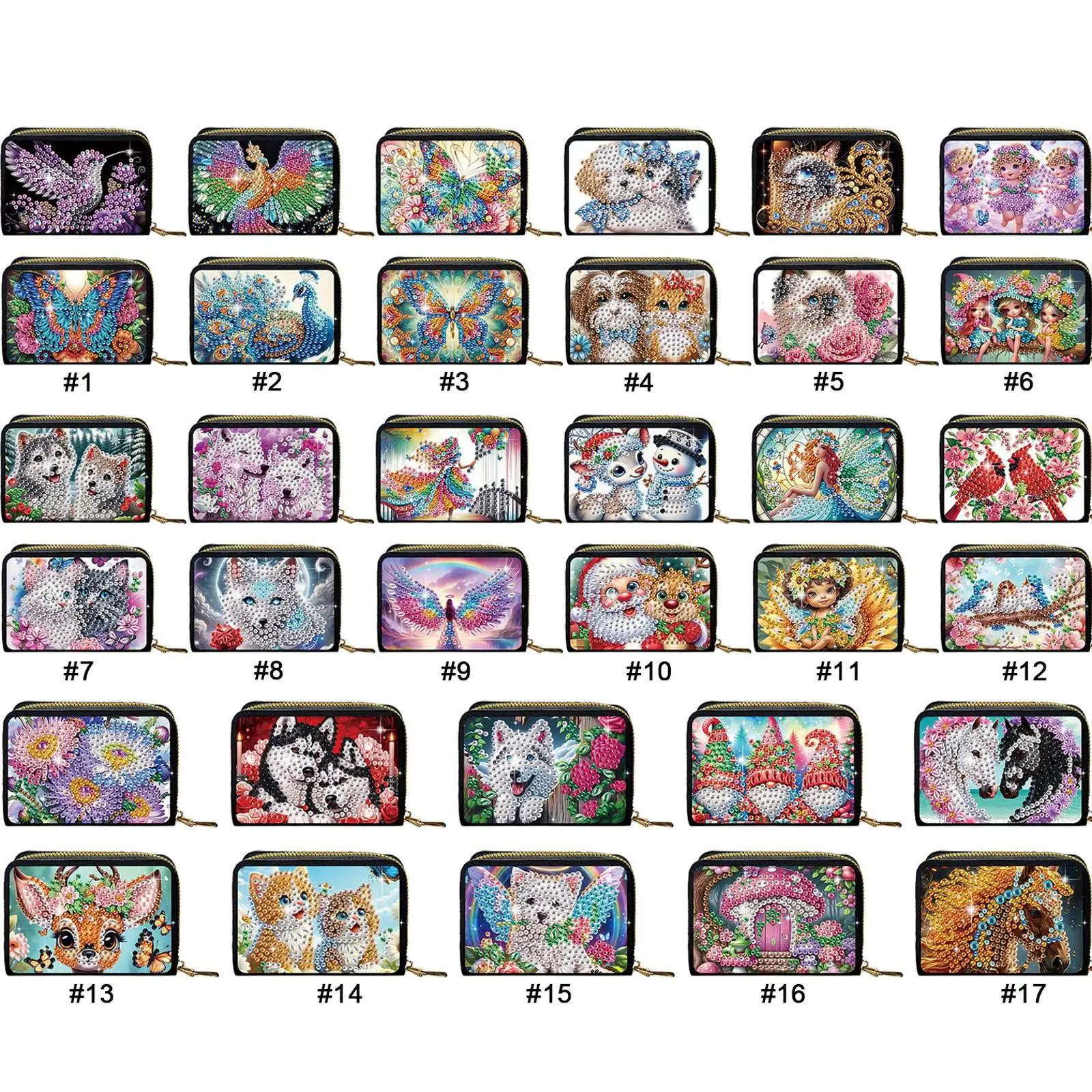 

2 шт., модный держатель для карт с животным узором и бриллиантами, компактный кошелек для монет, сумка для хранения удостоверений личности, подарок для праздников и повседневного использования