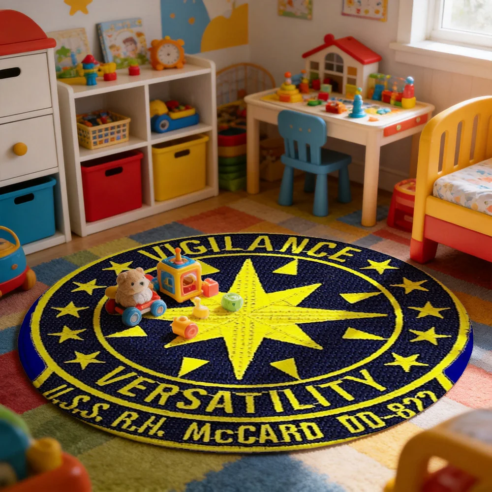 Nautical Vigilance Versatility U S S R H M c C a r d D D 8 2 7 Round Doormat Entrance Mat for Boat or Marine Decor