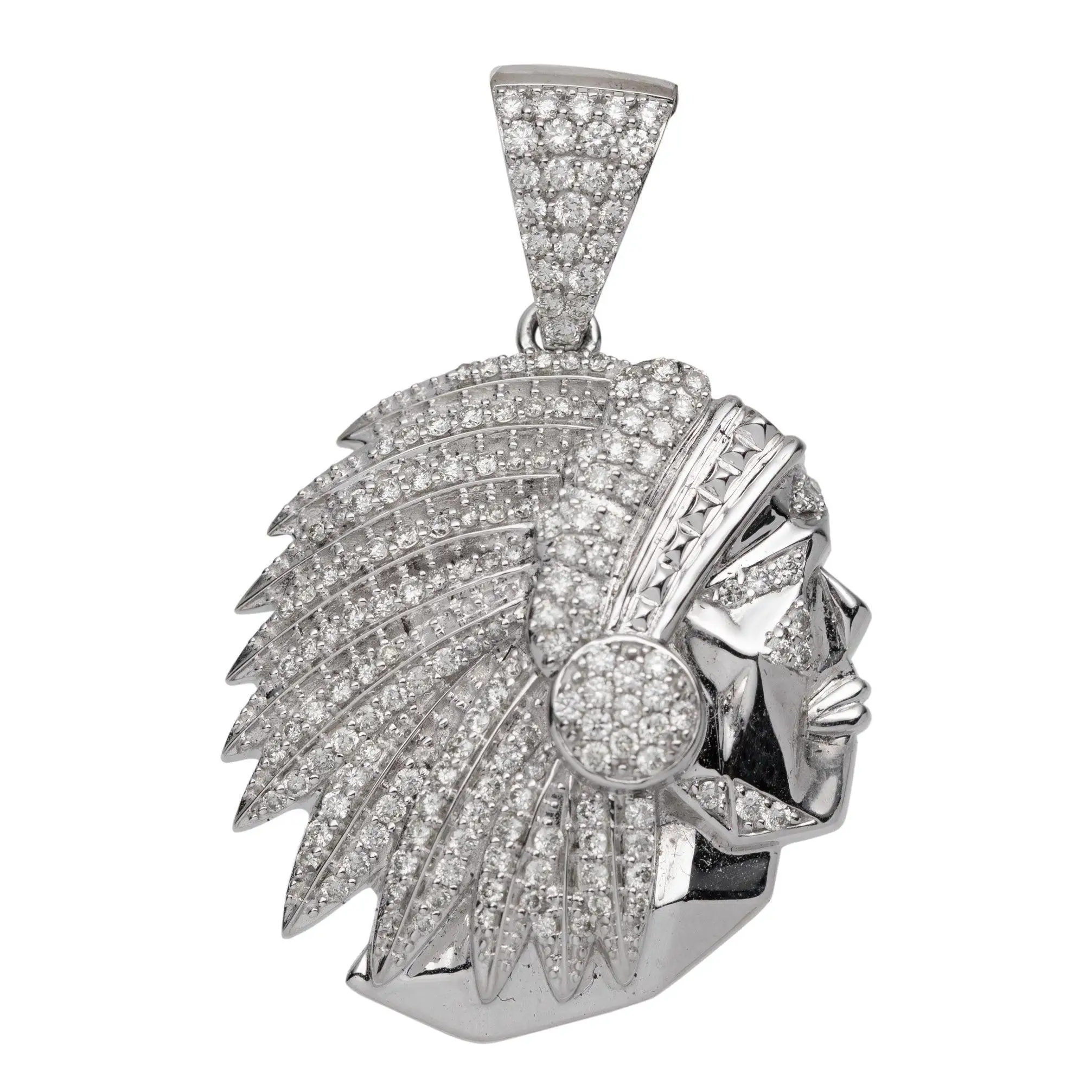 Top Rated Iced Out Chief Pendant Necklace, 925 Sterling Silver Fully CZ Diamond Tribal Mask,  Cuban Chain, Hip Hop Best Seller