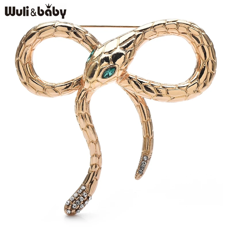 

Wuli&baby Bow knot Snake Brooch Pin 2 Colors Green Crystal Eye Animal Metal Badge For Suit Cloth Accessory