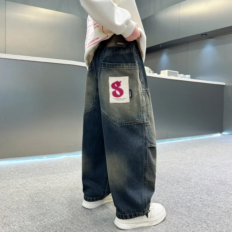 กางเกงยีนส์เด็กทรงบิ๊กบอยสไตล์ฮาราจูกุเรโทรสุดเทรนดี้ ฮิปฮอป y2k สตรีทแวร์ กอธิค แคชชวล สำหรับเด็กนักเรียน วินเทจ