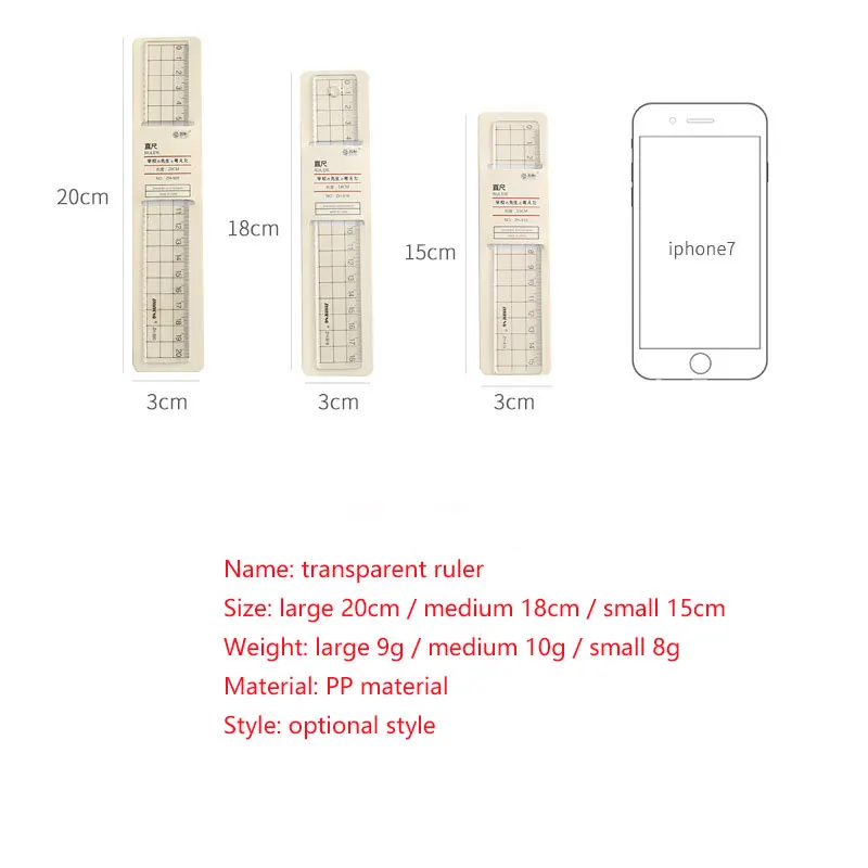 1Pcs 15cm 18cm 20cm Transparent Simple Ruler Acrylic Rulers Simple Style Learning Stationery Drawing  Office School Supplies