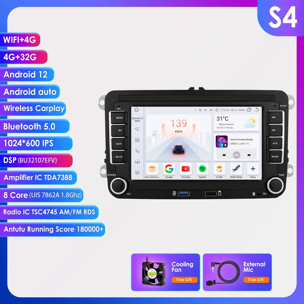 Android 14 Autoradio voor VW POLO GOLF 5 6 Plus PASSAT B6 JETTA TIGUAN TOURAN SHARAN SCIROCCO CADDY Seat Carplay Audio Stereo GPS - afbeelding 1