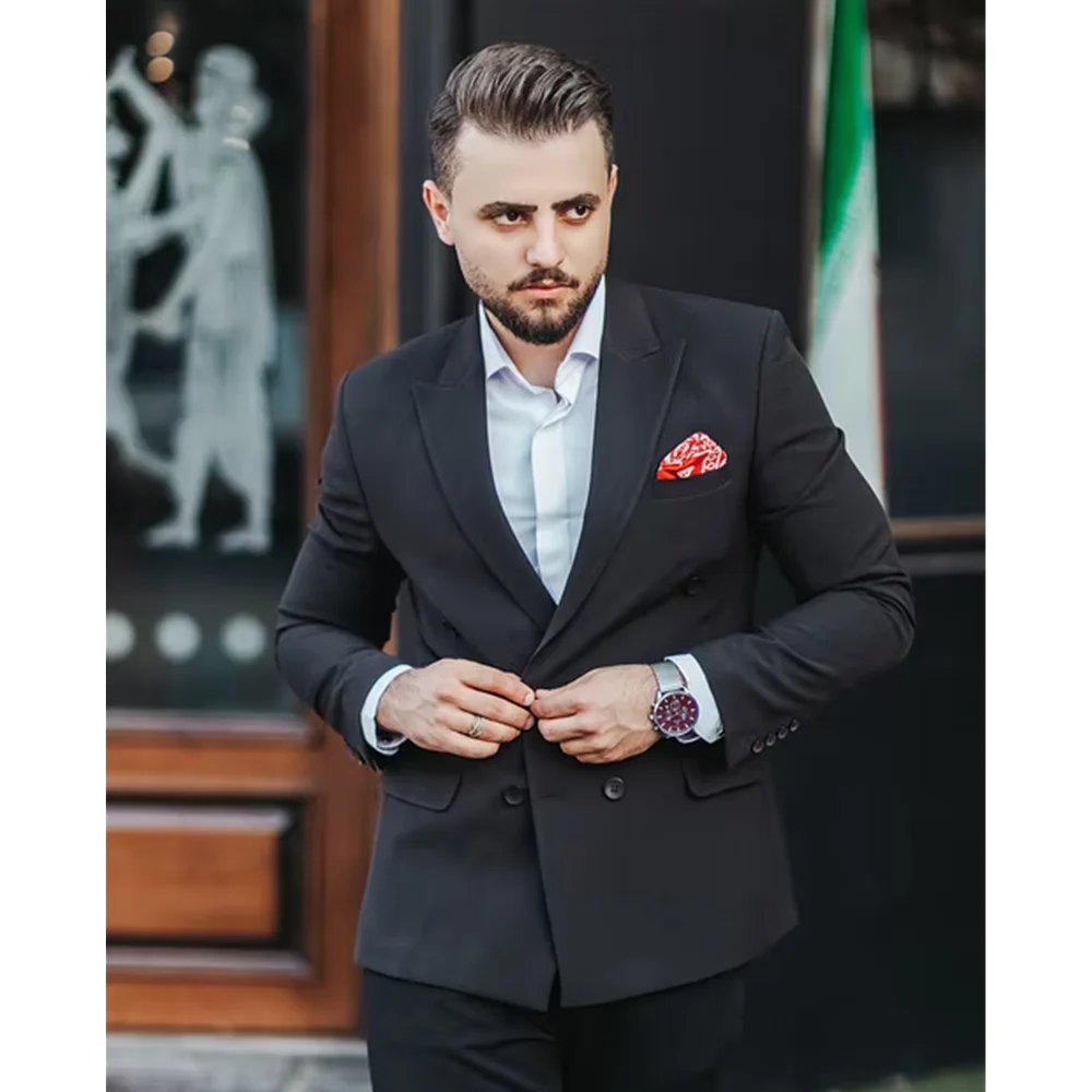 

Men's Custom Standard Collar Suits, Double Breasted, Casual Prom Tuxedo, Slim Groom Wedding Blazer, Trousers Terno, 2 Pcs