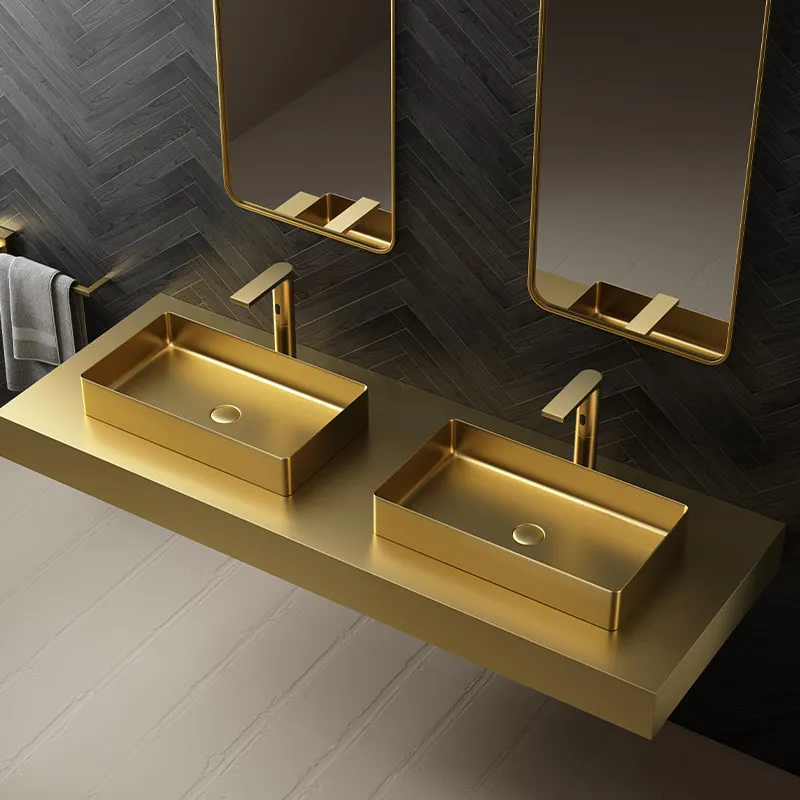 Square high-end stainless steel washbasin wall-mounted hotel bathroom table basin washbasin