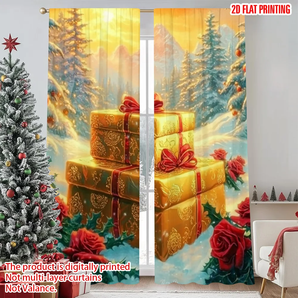 

2pcs 2D flat printing Christmas Drapes Christmas5 Durable 100% Polyester Fabric Without Electricity Spring for Photo Booths &