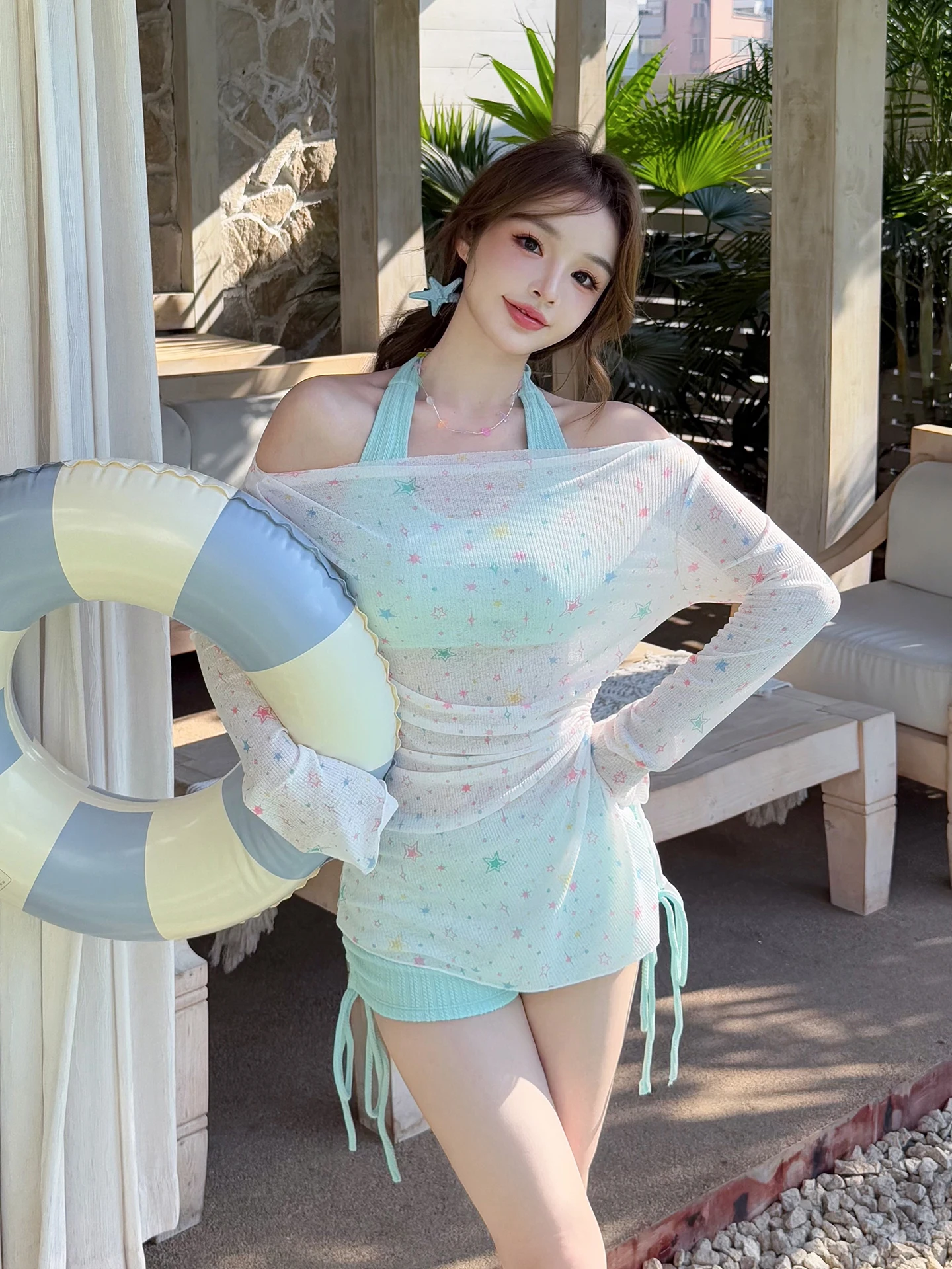 

Купальник Dopne для женщин больших размеров: комплект из двух предметов с защитой от солнца, для отдыха на пляже и в горячих источниках