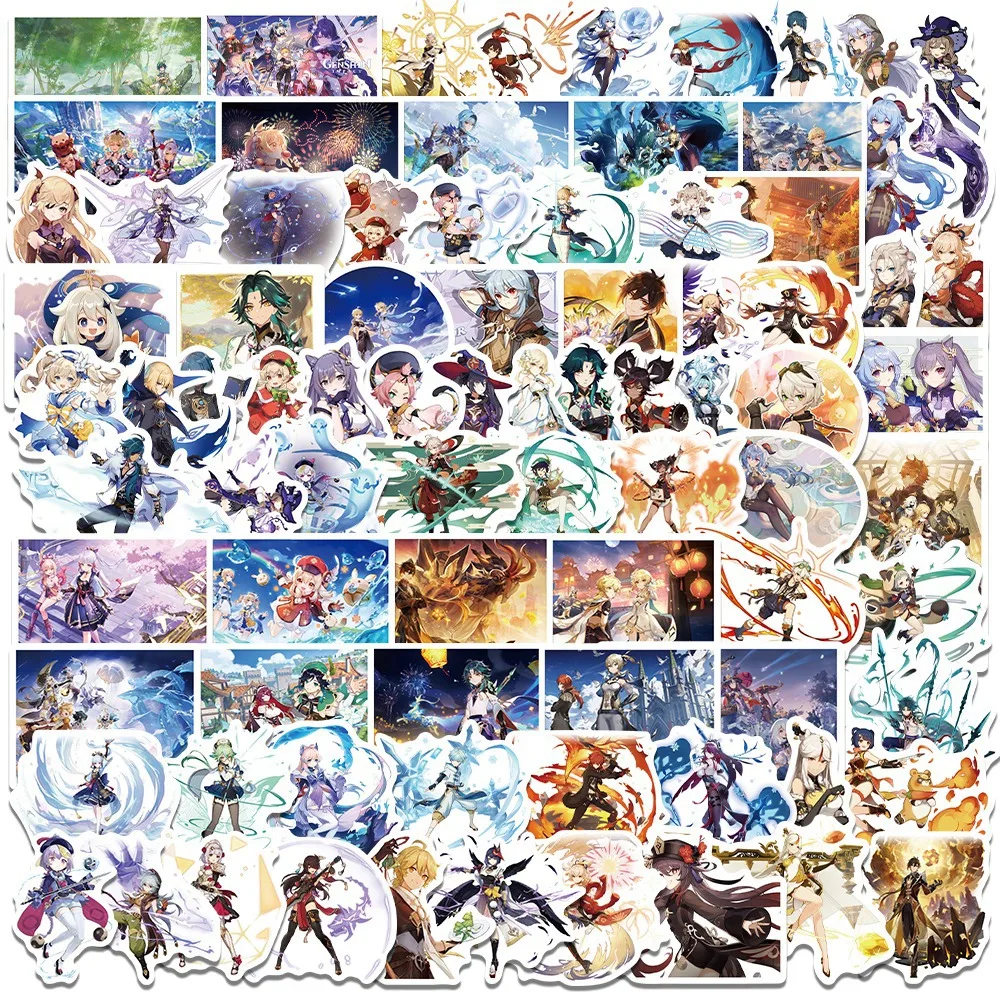 100PCS Cute Anime Game Genshin Impact Stickers Cartoon Decal Laptop Phone Suitcase Guitar Skateboard Car Waterproof Sticker