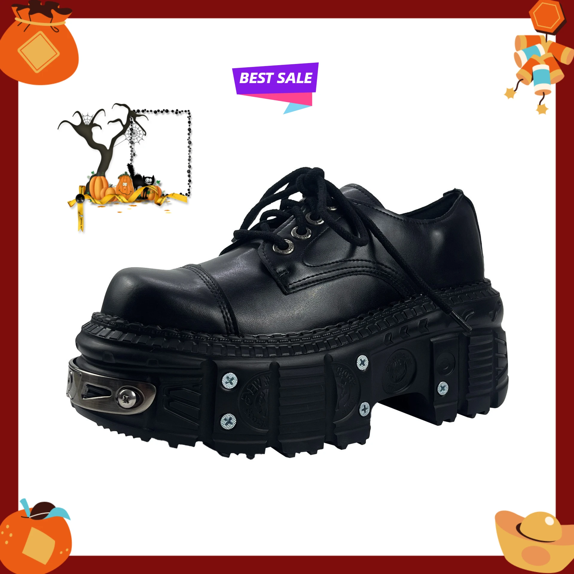 2026 Spanish Trendy Heavy Industry Punk Style Metal Platform Muffin Men and Women The Same Cos Big Head Small Leather Shoes 45