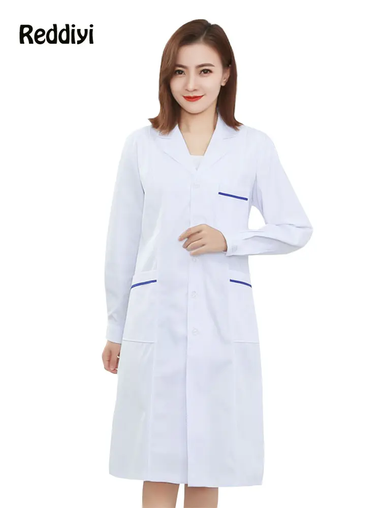 

White Lab Coat Doctor Overalls Hospital Medical Uniform for Women Nurse Outfit Beautician Workwear Sanitary Clothing for Female