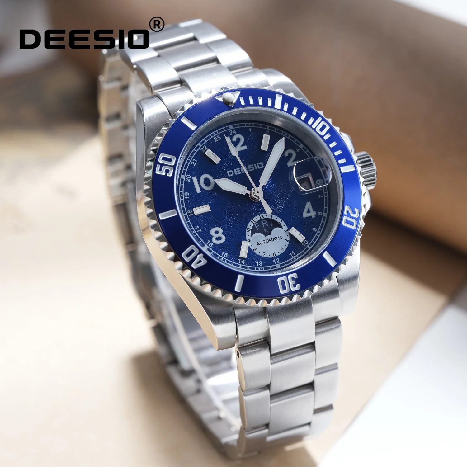 Deesio Automatic Mechanical Watch for Men 316L Stainless Steel Luminous Waterproof Business Wristwatch with Date Display