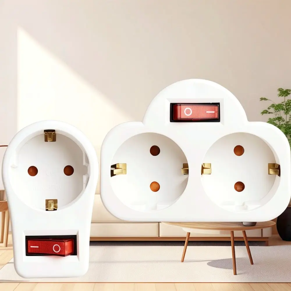 Electrical Socket Converter German Style With Independent Switch Grounded Design Safe Shutter Wall Power Extension Plug
