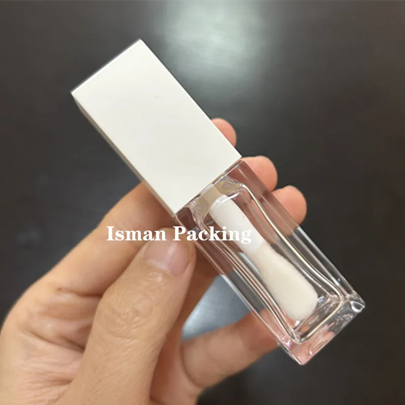 50 Uds cuadrado PET rosa fuerte claro blanco negro 8ml varita de cepillo grande contenedor de brillo de labios rellenable tubos botella de embalaje de brillo de labios