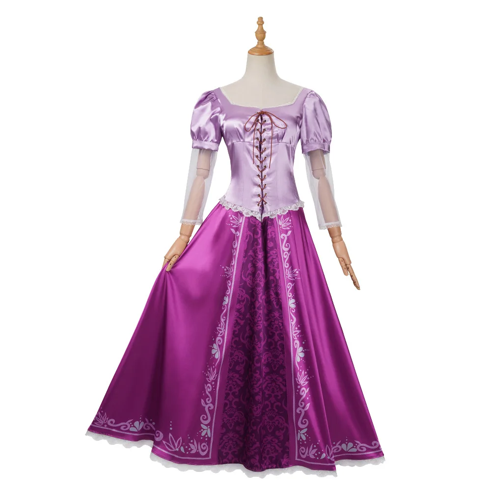 Tangled Rapunzel Damen-Prinzessin-Kostüme mit langen Haaren, Cosplay-Kostüm, Karnevalsuniform für Erwachsene, Halloween-Kostüme