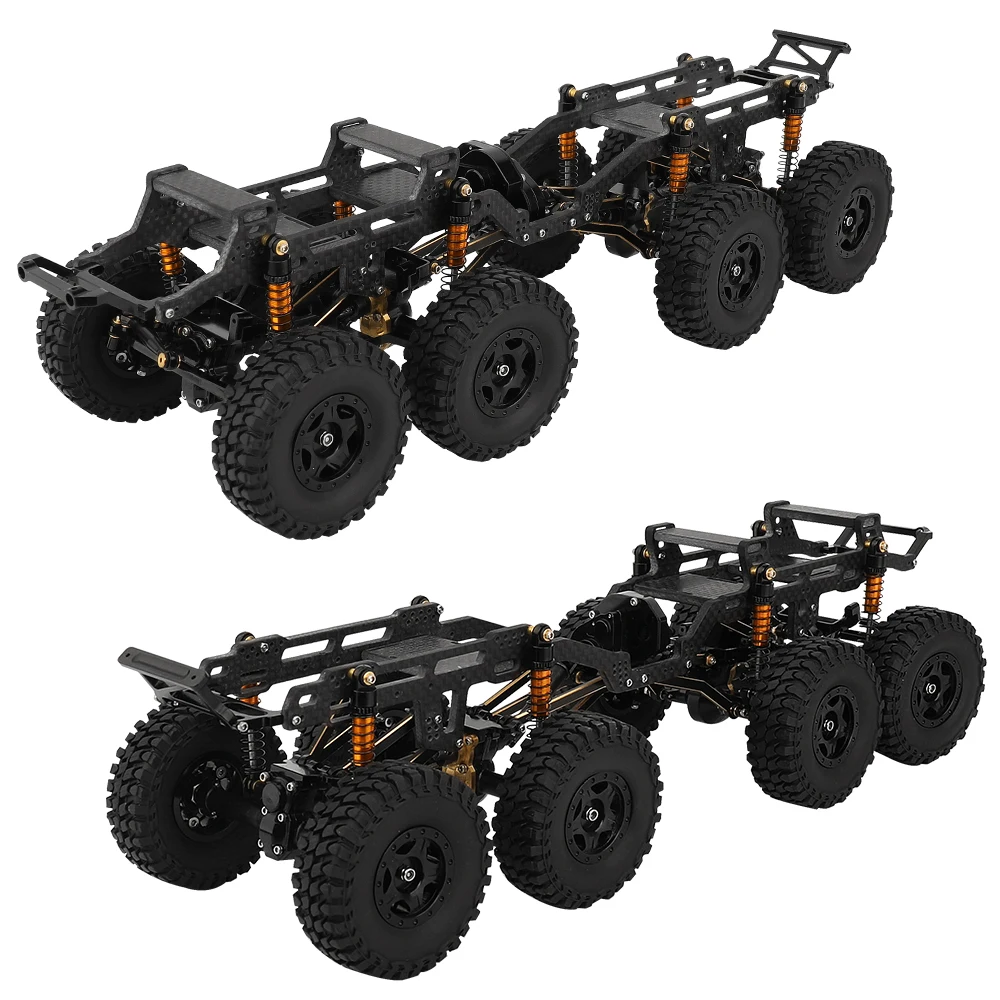 1PC Black/Red/Silver 8×8 Carbon Fiber Chassis Frame With Wheels/Gearbox Double-Front Axle For RC Crawler Car 1/24 Axial SCX24