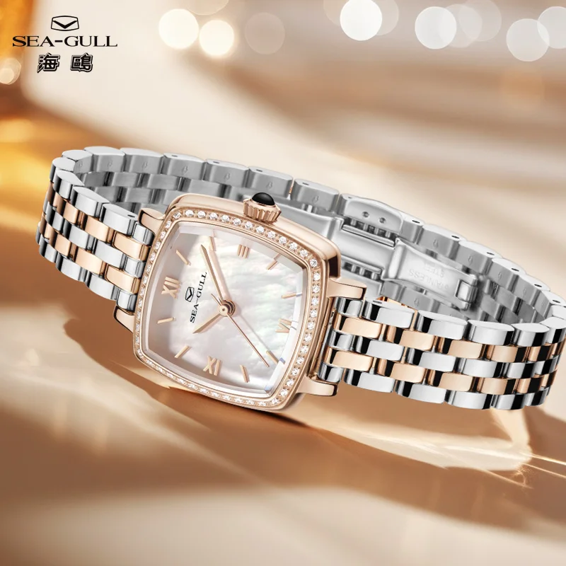 Seagull Oriento Series Women Watch Luxury Square Shape Ladies Wristwatch Top Mother of Pearl Zircon Dial Fashion Clock New 1082L